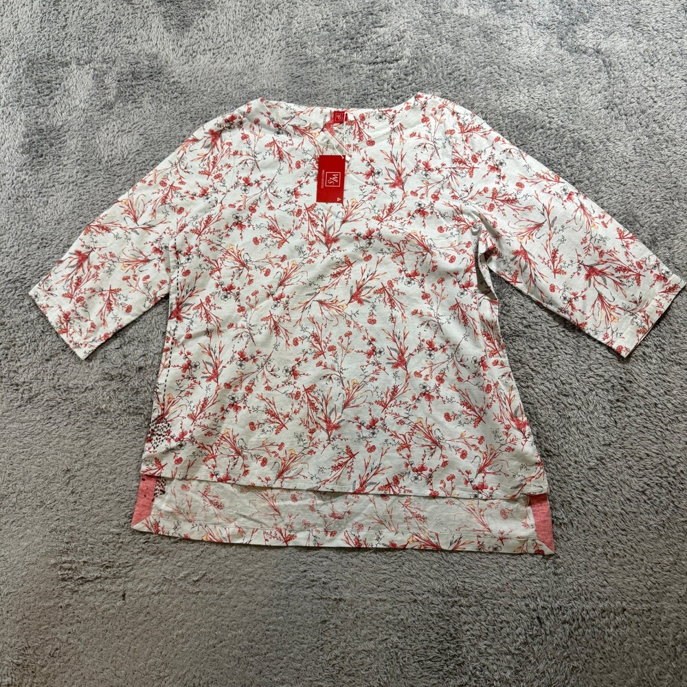 Wills Lifestyle Side Placket Blouse XL Red Floral 3/4 Sleeve Womens Regular Fit